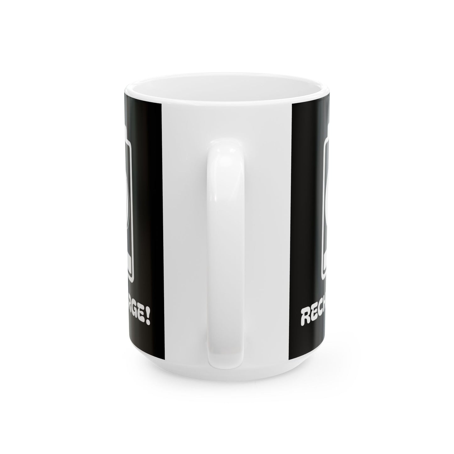 Recharge ! Black & White Ceramic Mug, (11oz, 15oz)
