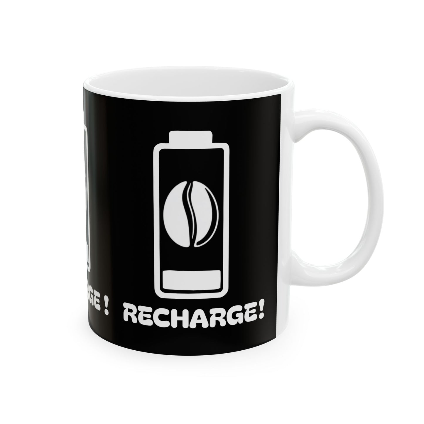 Recharge ! Black & White Ceramic Mug, (11oz, 15oz)