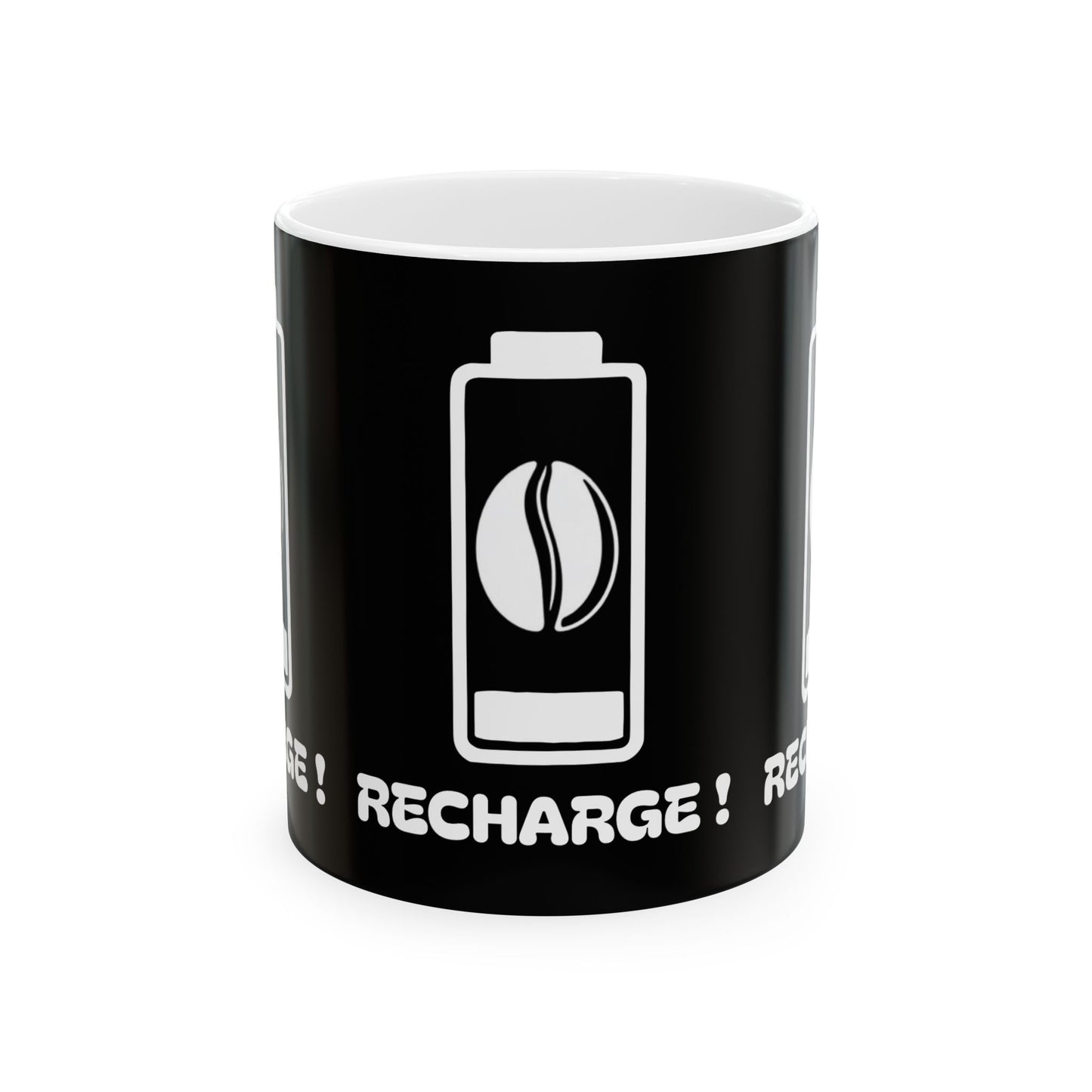 Recharge ! Black & White Ceramic Mug, (11oz, 15oz)